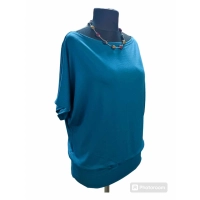 Bluzka kimonowa z dekoltem w łódkę - kolor ciemny turkus